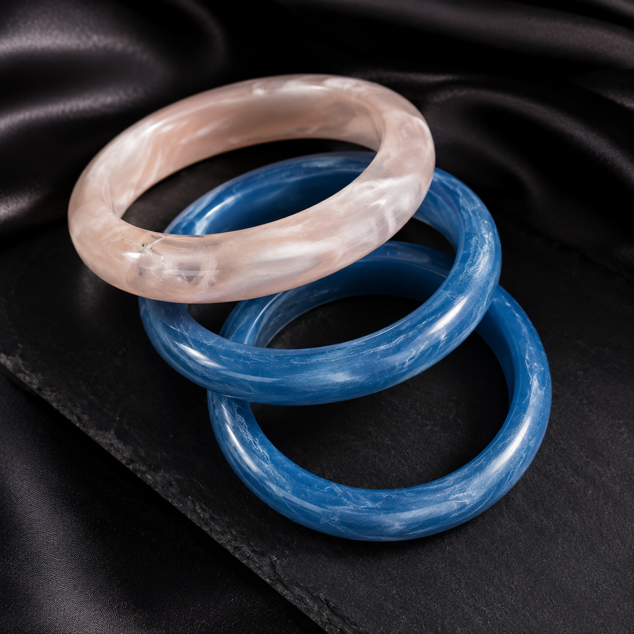Blue Pink Marble Bangle Set