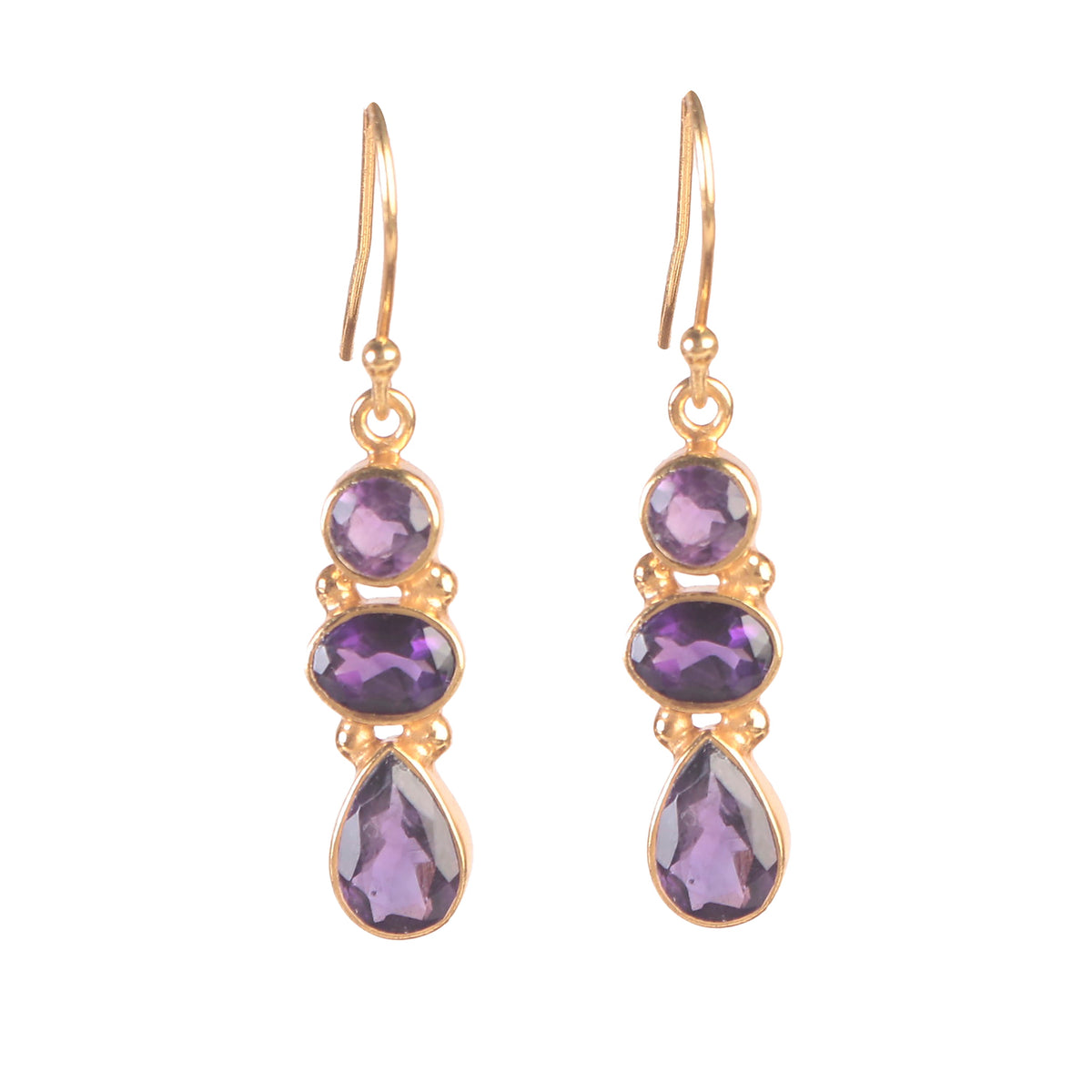 925 Sterling Silver Gold Plated Amethyst Earrings for Women | Natural Gemstone Jewelry | Handcrafted Elegant Gift