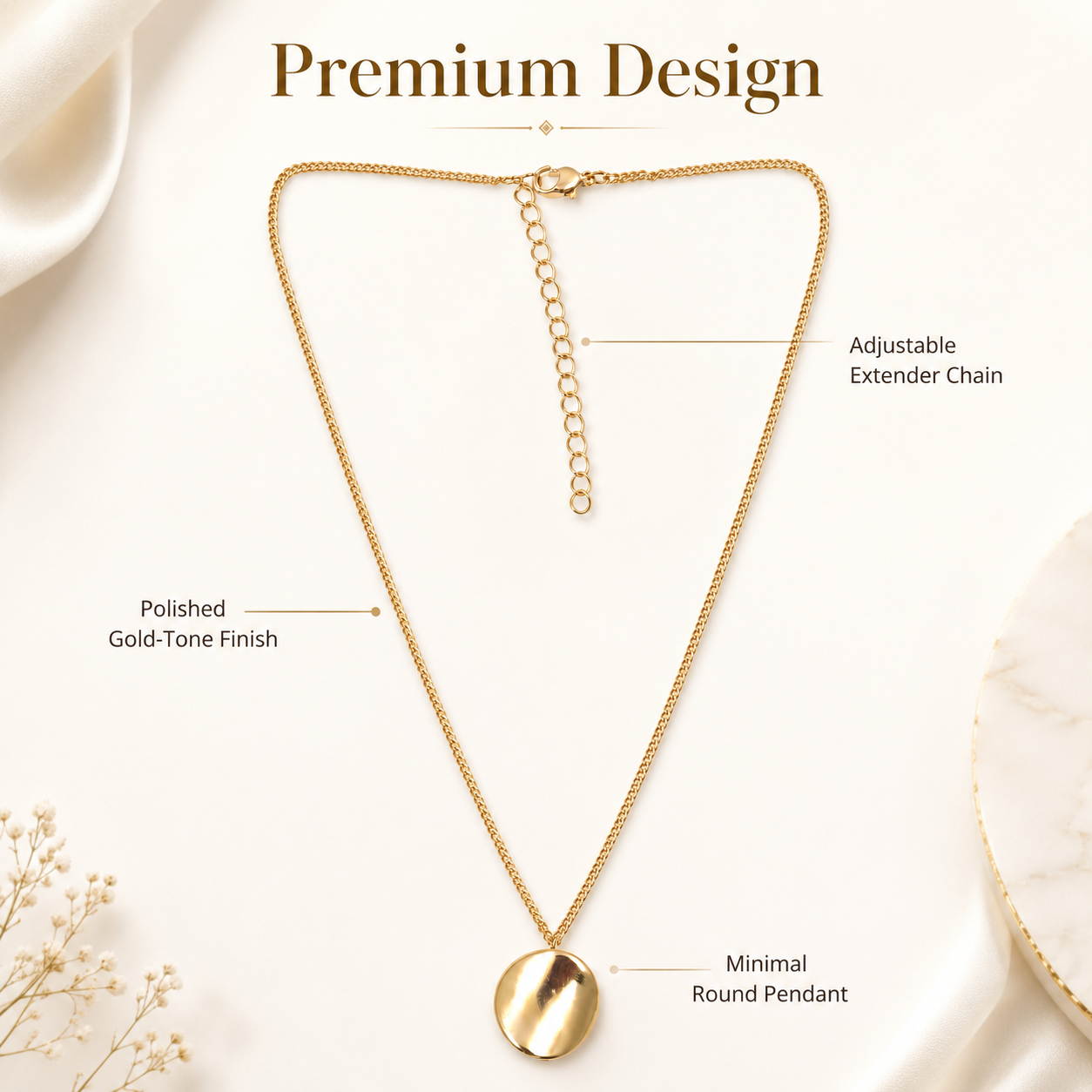 Gold plated minimal necklace with smooth round pendant design