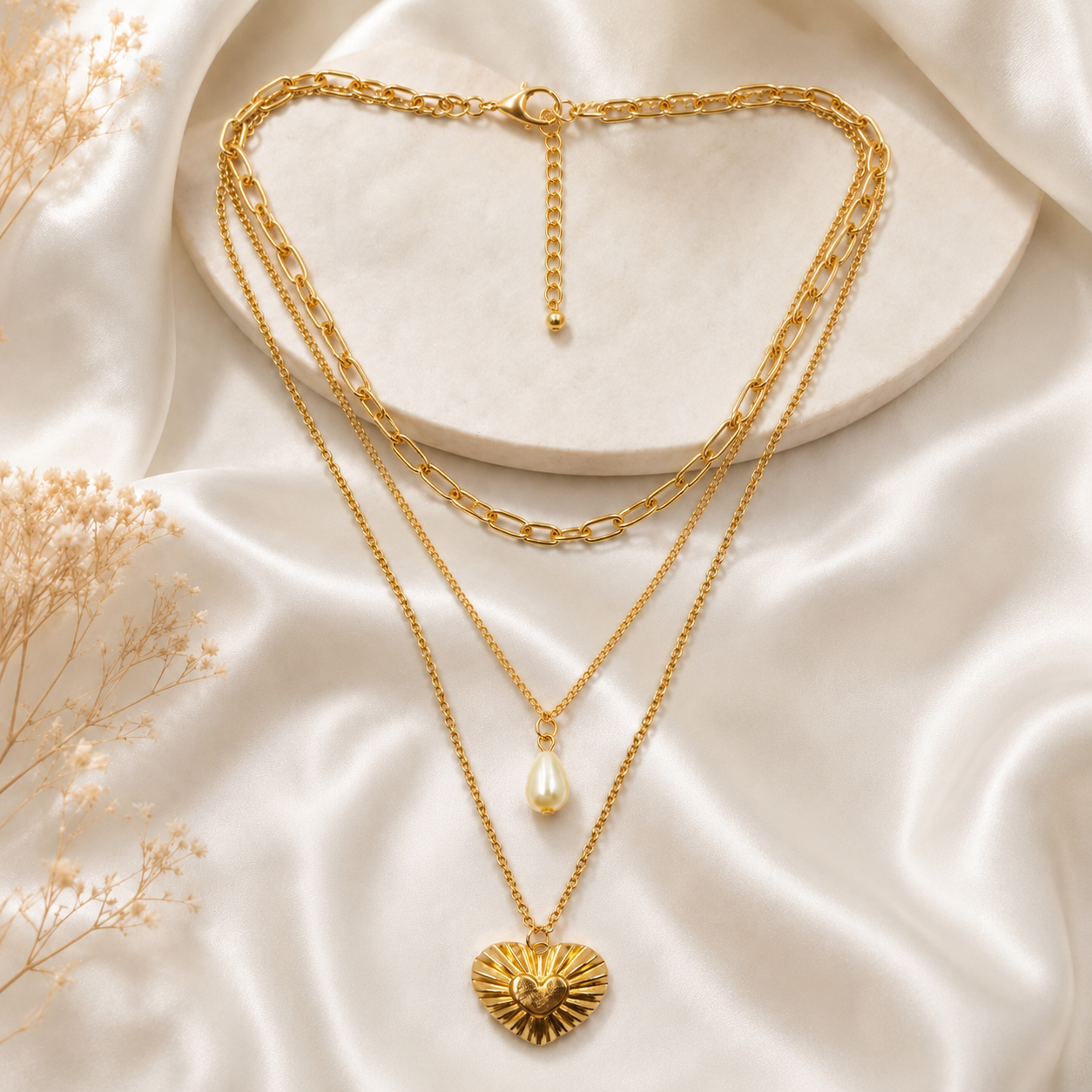Gold Layered Heart Pendant Necklace