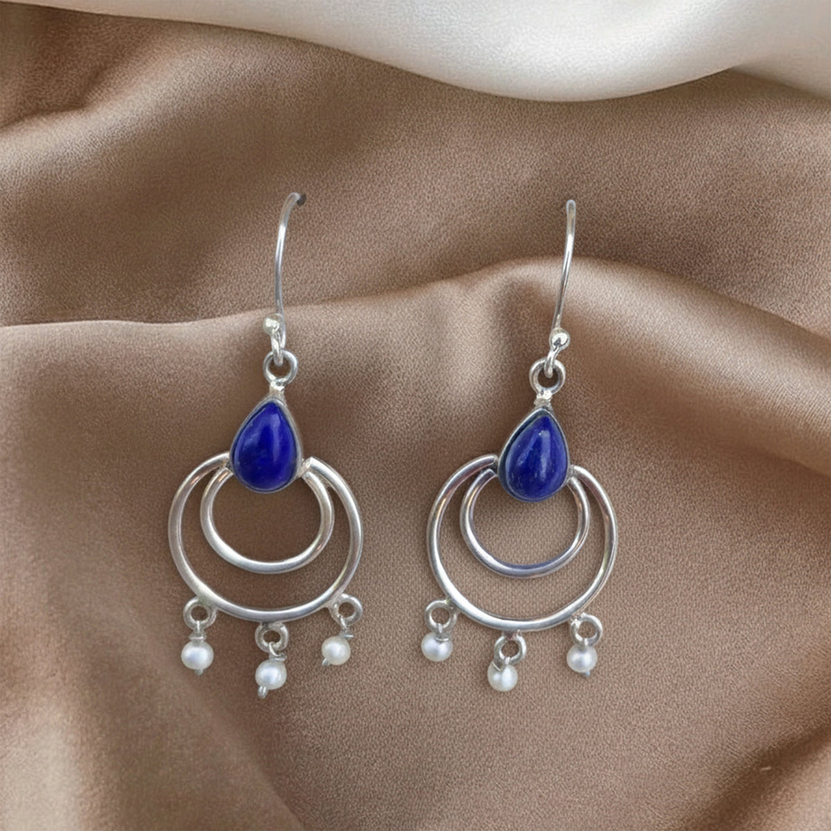 925 Sterling Silver Lapis Earrings for Women | Handcrafted Blue Gemstone Jewelry | Classic and Stylish Design | Size 4.1x1.7 cm
