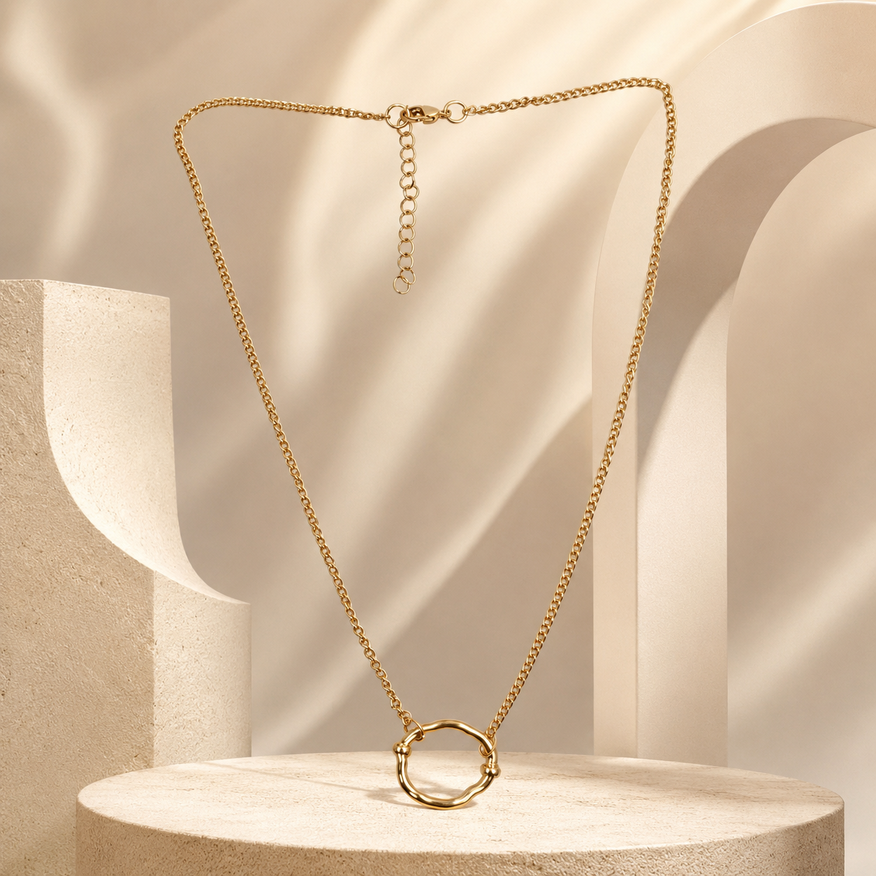 Gold Circular Ring Pendant Necklace