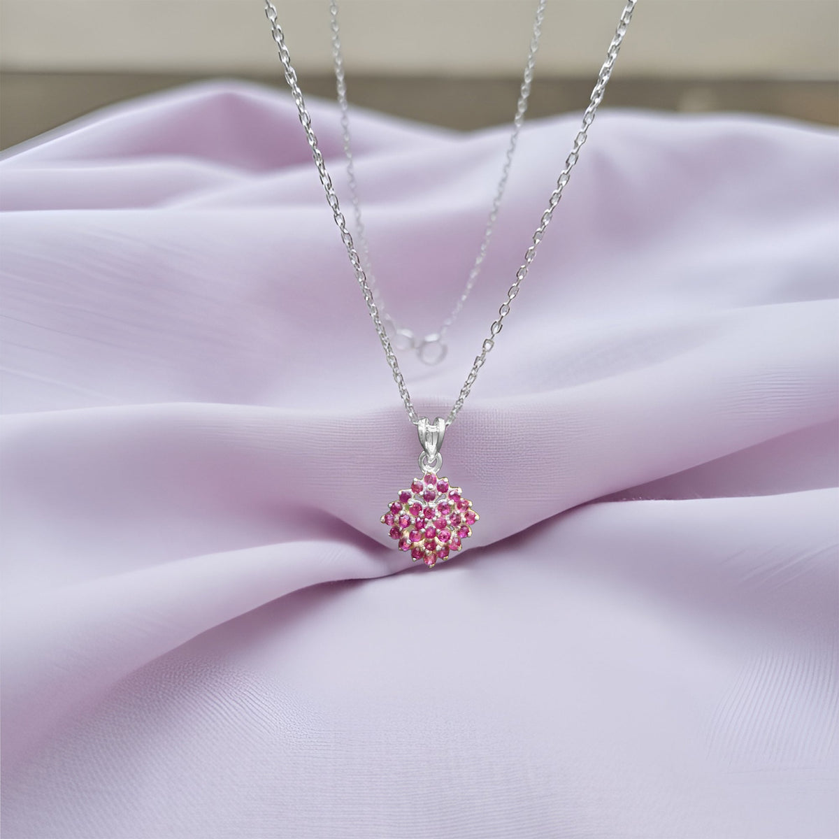 925 Sterling Silver Ruby Pendant Necklace for Women with 18" Chain | Elegant Handmade Pink Gemstone Jewelry | Size 2.1x1.4 cm