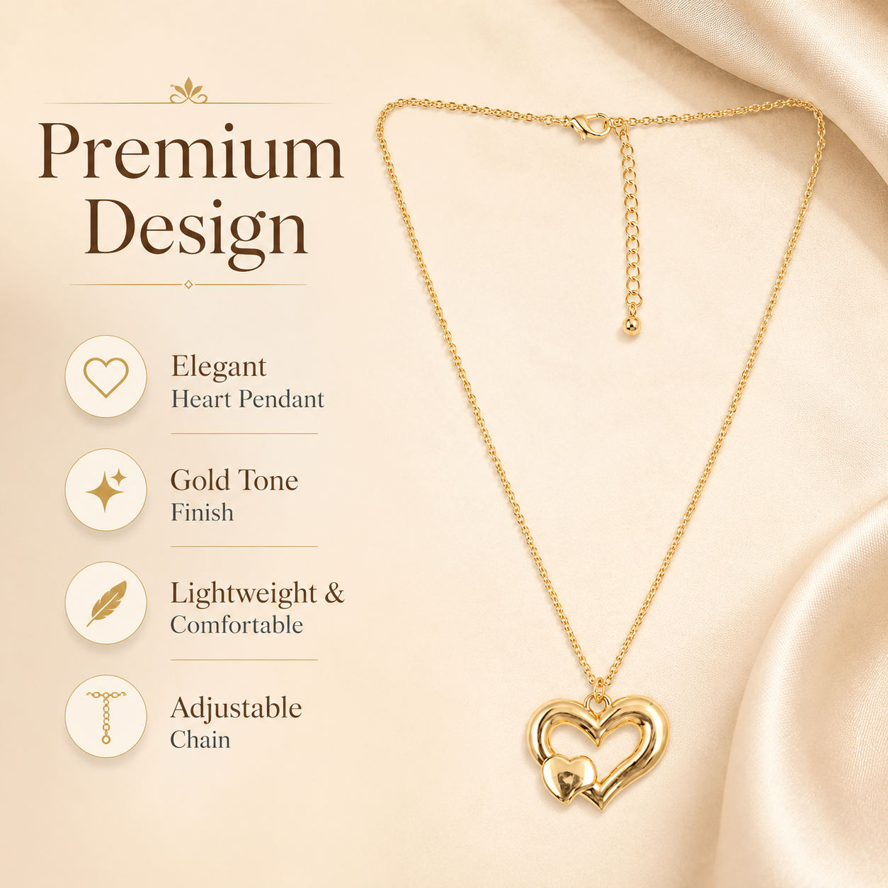Gold Double Heart Pendant Necklace