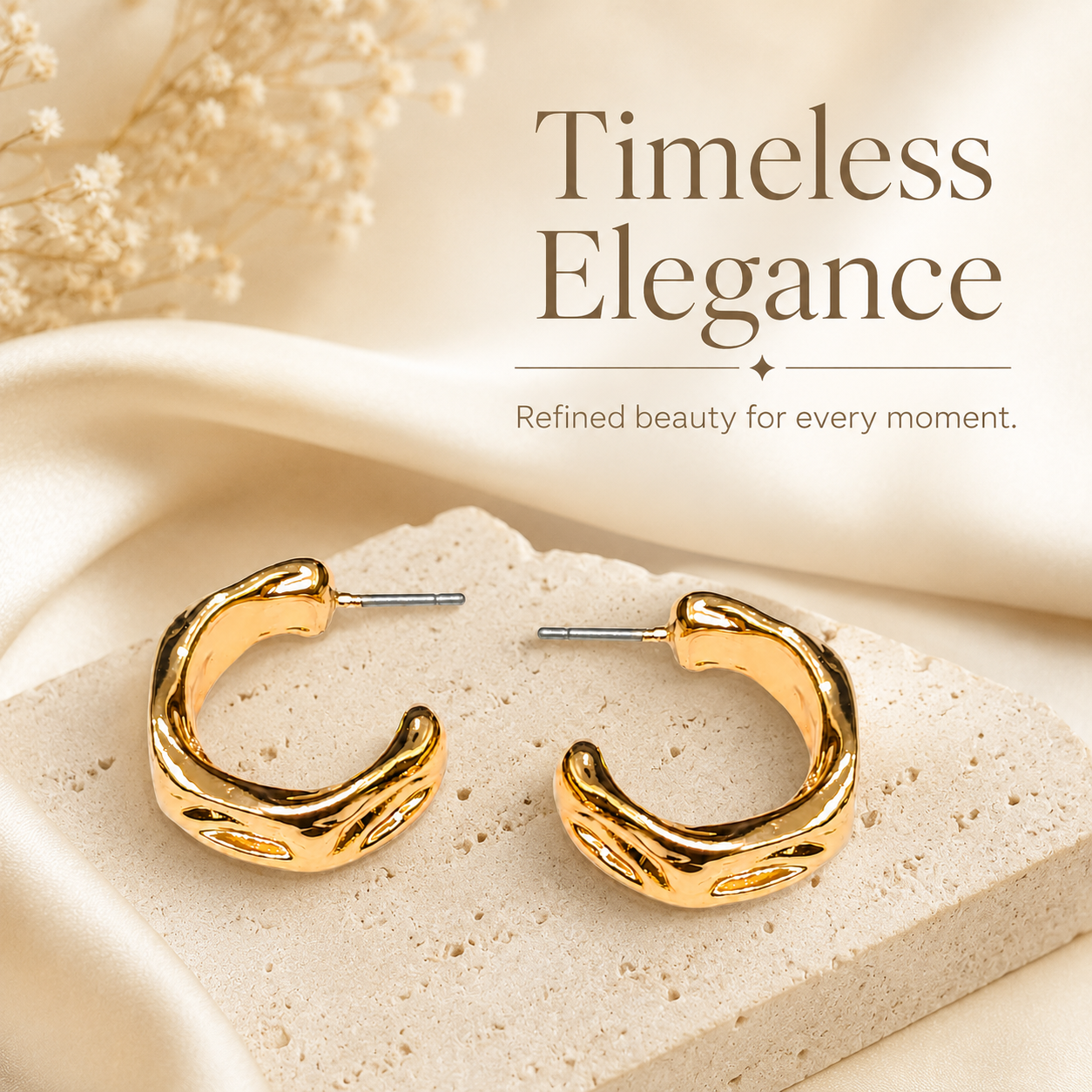 Gold plated open hoop earrings with polished finish