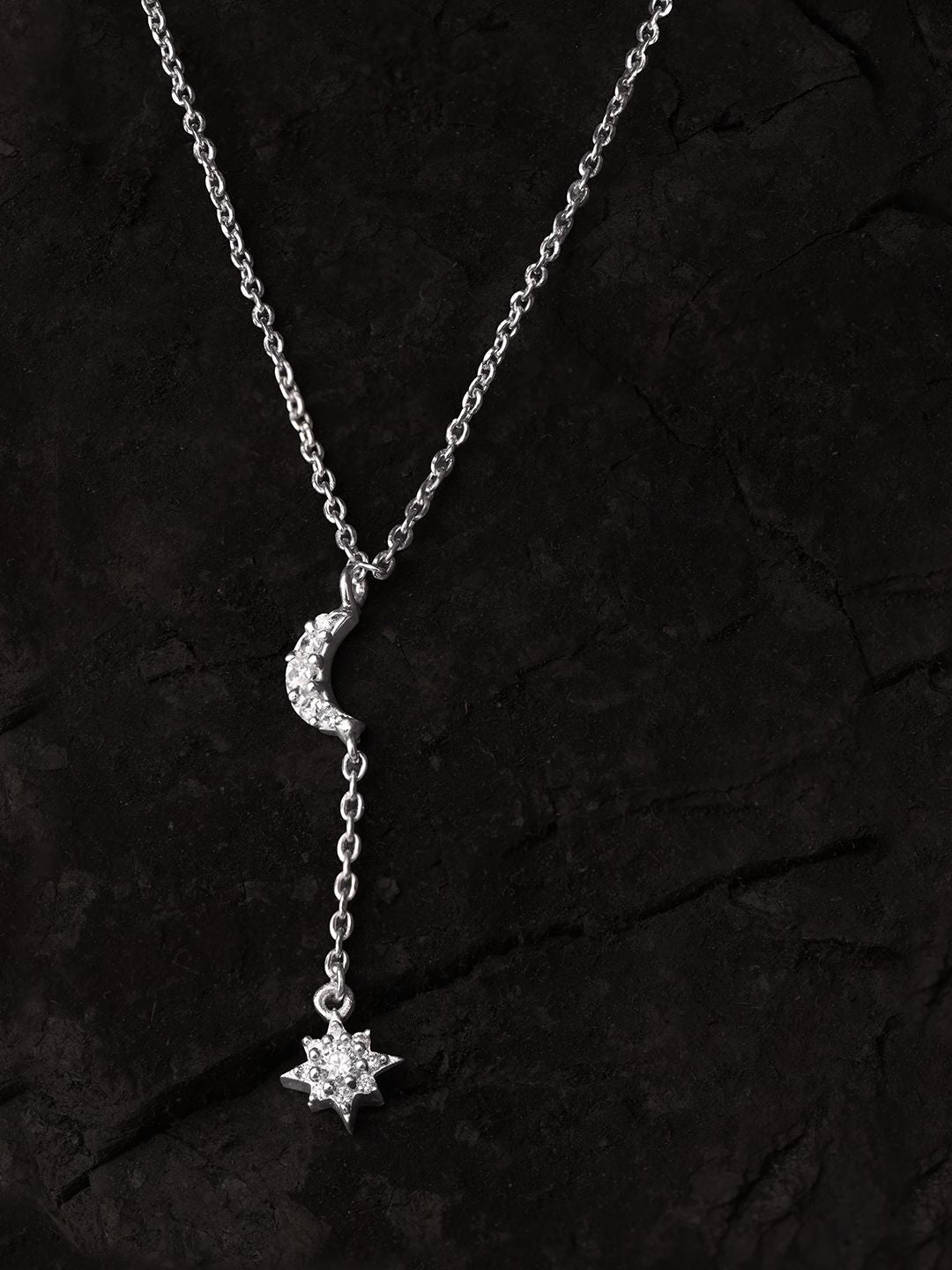 925 Sterling Silver Moon and Star Pendant Necklace