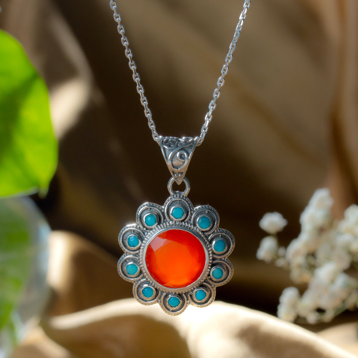 Fusionari 925 Sterling Silver Carnelian Pendant for Women | Orange Gemstone Pendant | Without Chain