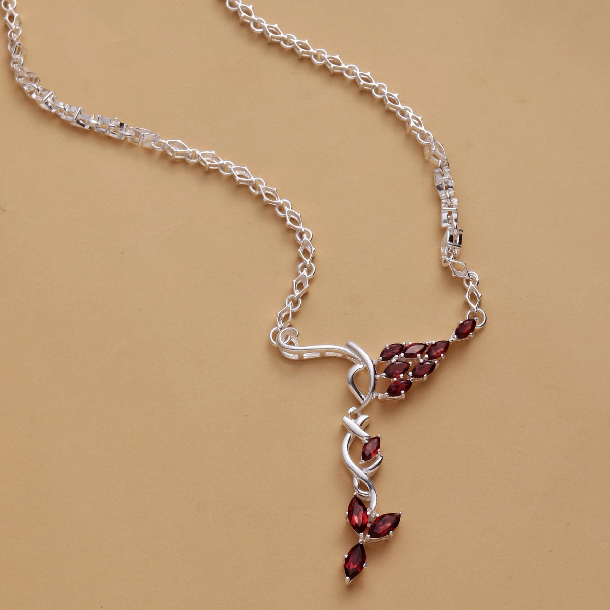 925 Sterling Silver Garnet Necklace for Women | Handcrafted Red Gemstone Jewelry | Elegant Designer Piece