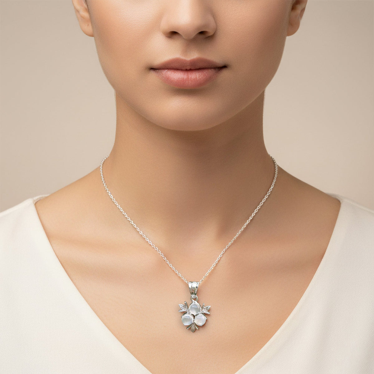 925 Sterling Silver Moonstone Pendant Necklace for Women with 18" Chain | Handmade White Gemstone Jewelry | Size 2.6x1.7 cm