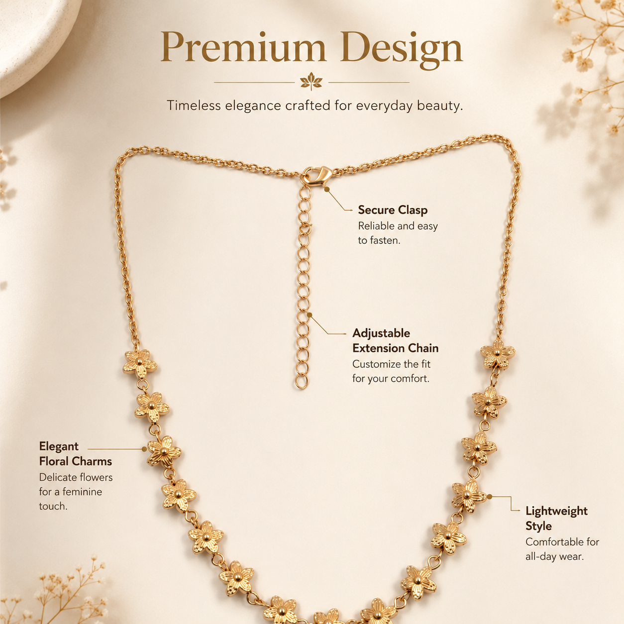 Gold Floral Chain Necklace