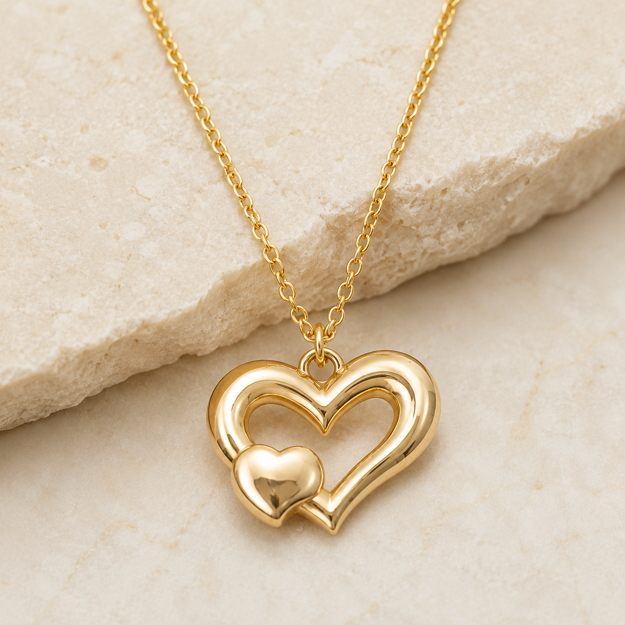 Gold Double Heart Pendant Necklace