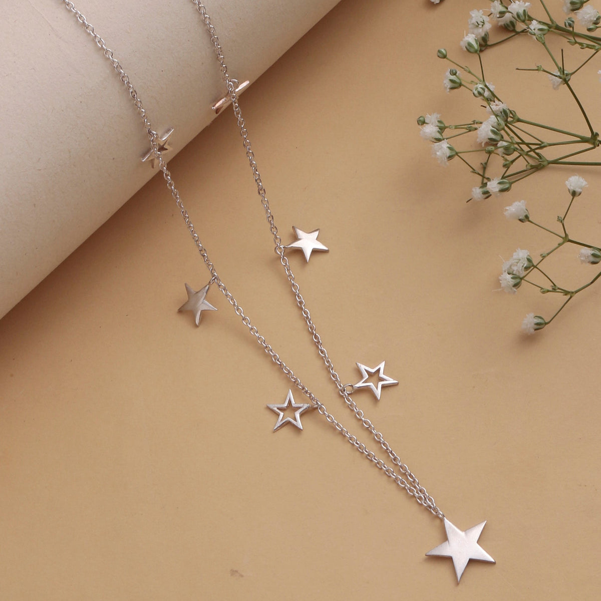 925 Sterling Silver charm necklace with hanging tiny stars. | Handcrafted & Stylish Gift