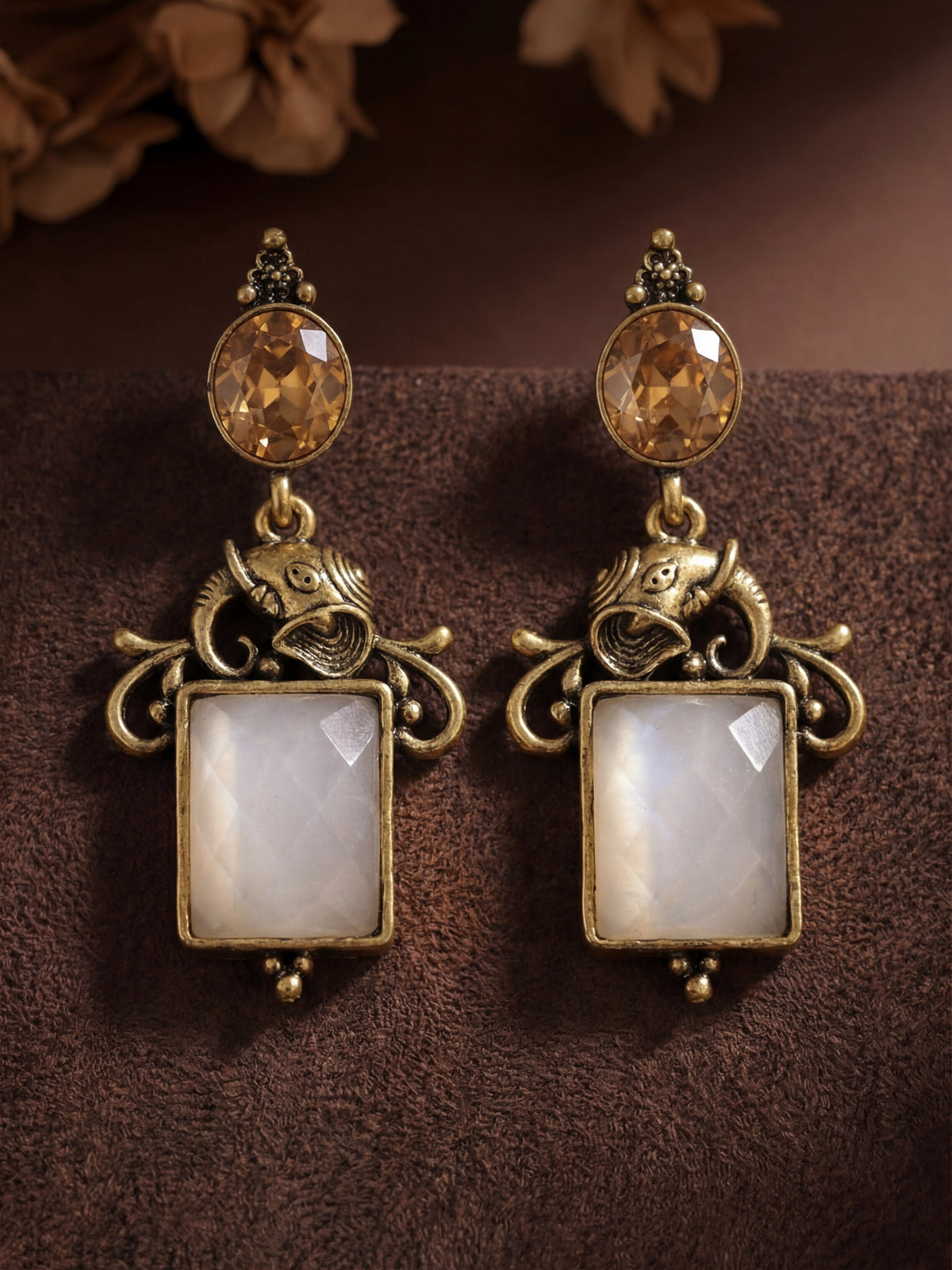 Grey Stone Statement Earrings