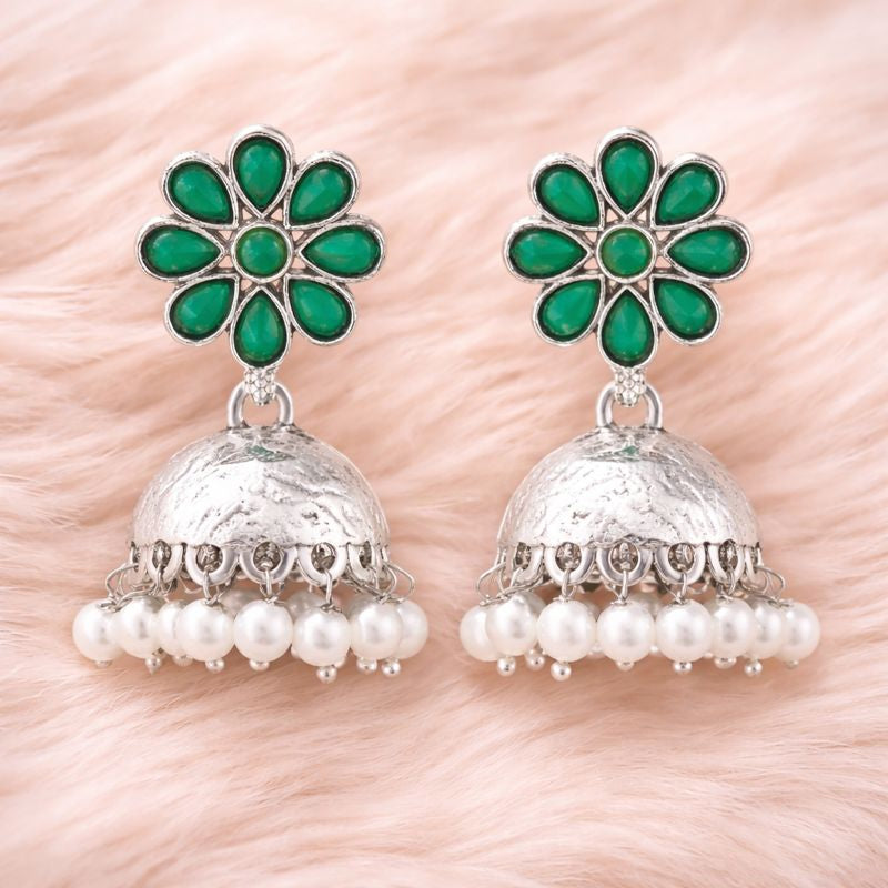 Oxidized Green Stone Earrings