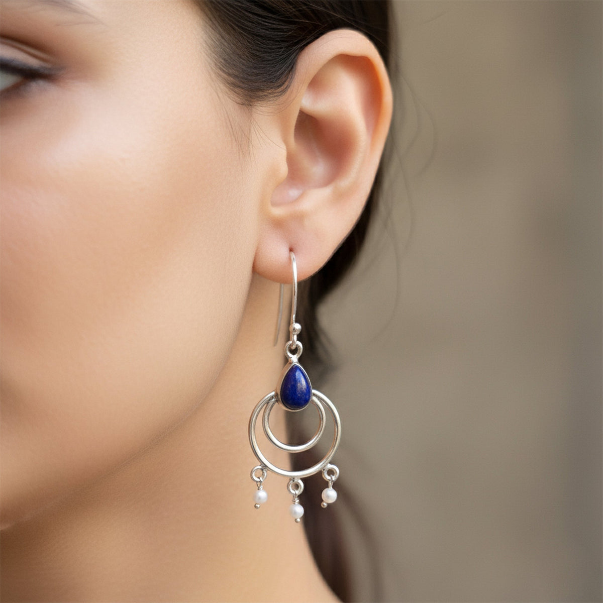 925 Sterling Silver Lapis Earrings for Women | Handcrafted Blue Gemstone Jewelry | Classic and Stylish Design | Size 4.1x1.7 cm