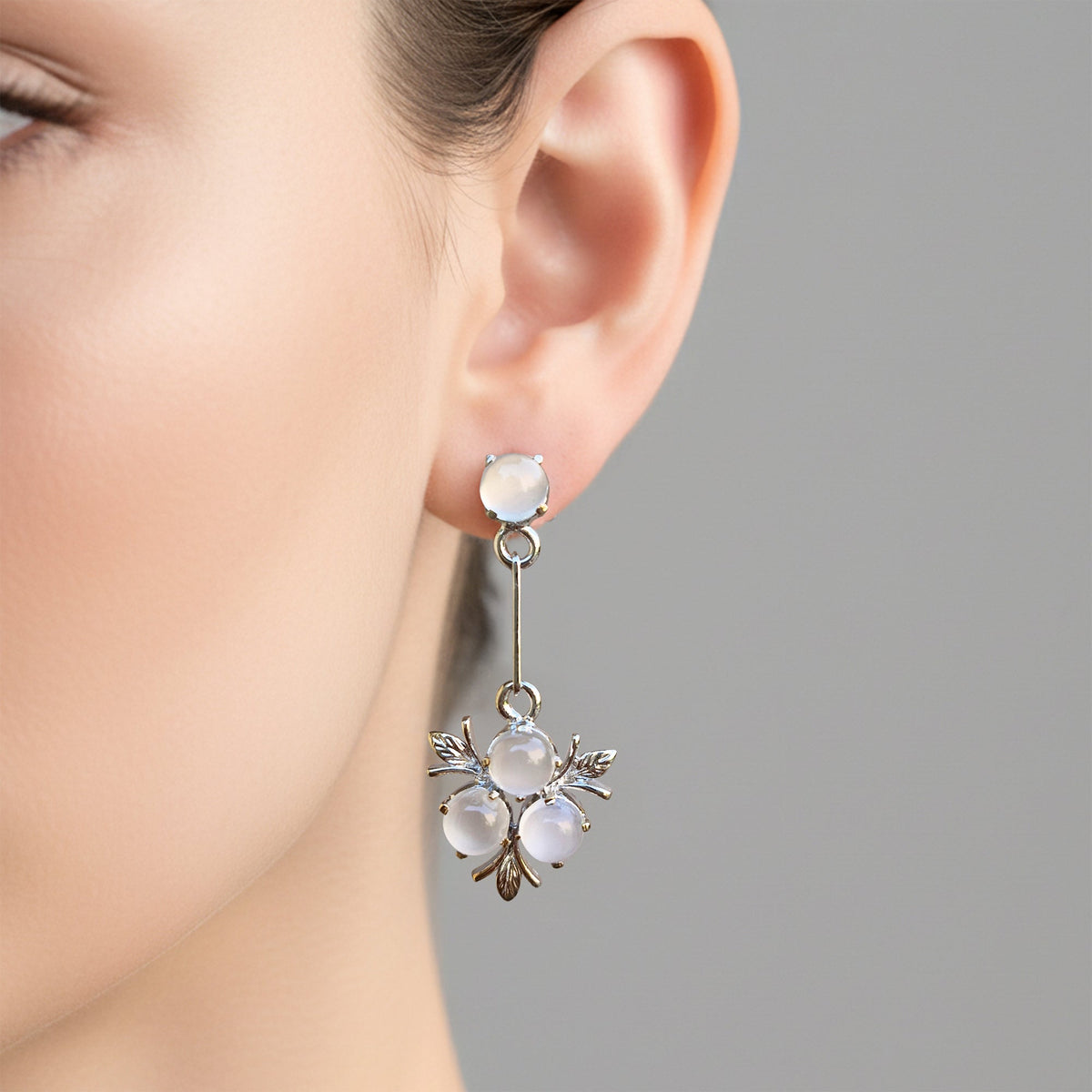 925 Sterling Silver Moonstone Earrings for Women | Handmade White Gemstone Jewelry | Elegant Design | Size 4x1.7 cm
