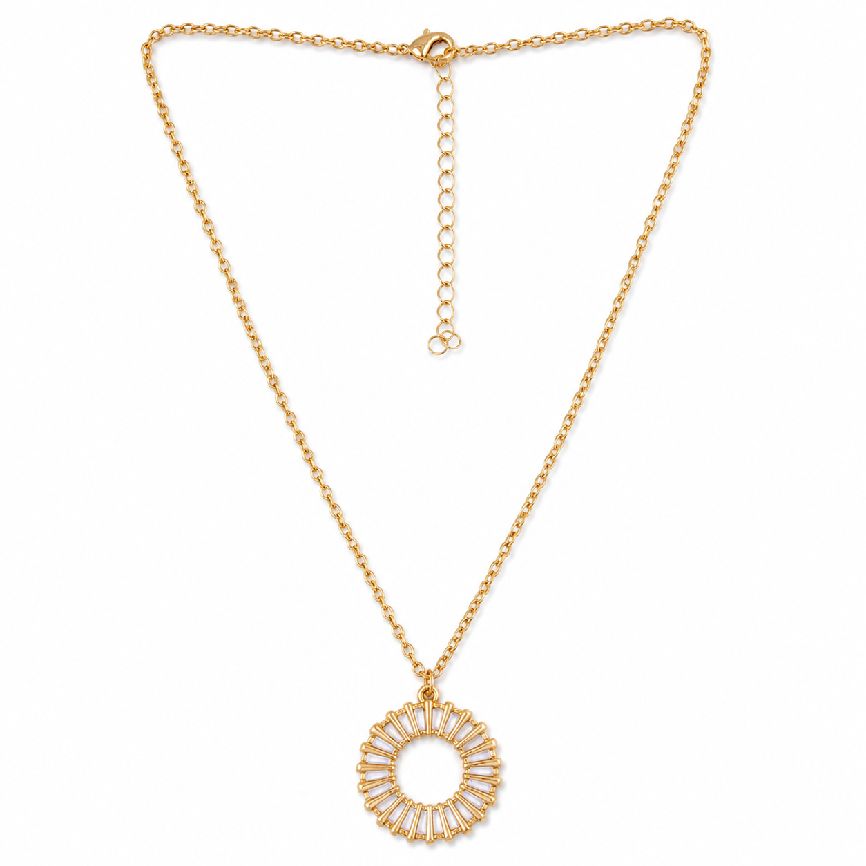 Gold Round Stone Pendant Necklace