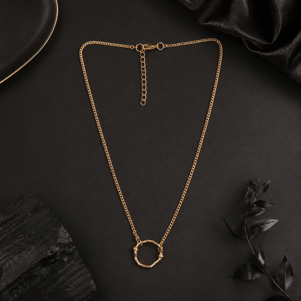 Gold Circular Ring Pendant Necklace