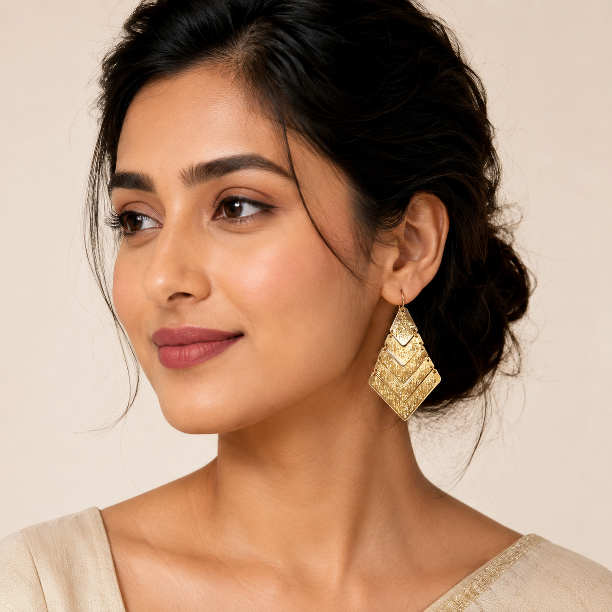 Gold Layered Chevron Drop Earrings