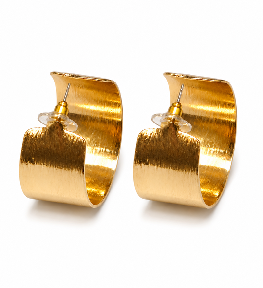 Gold Brushed Wide Hoop Earrings