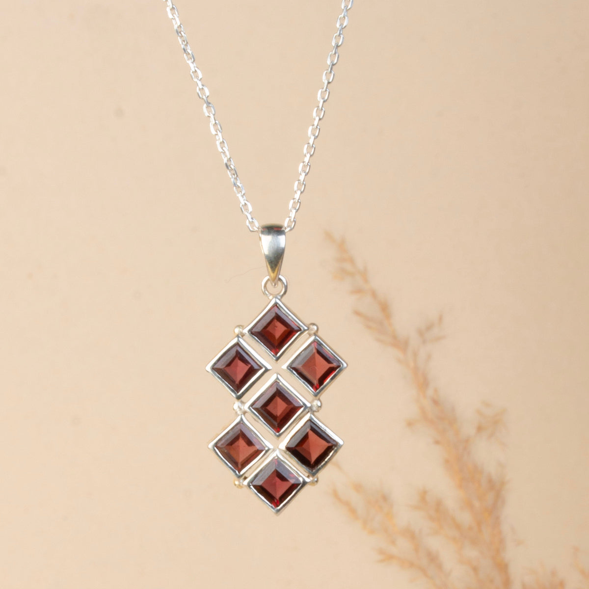 925 Sterling Silver Garnet Pendant with 18 Inch Chain |  Gemstone Pendant Necklace | Handmade Silver Jewelry Gift