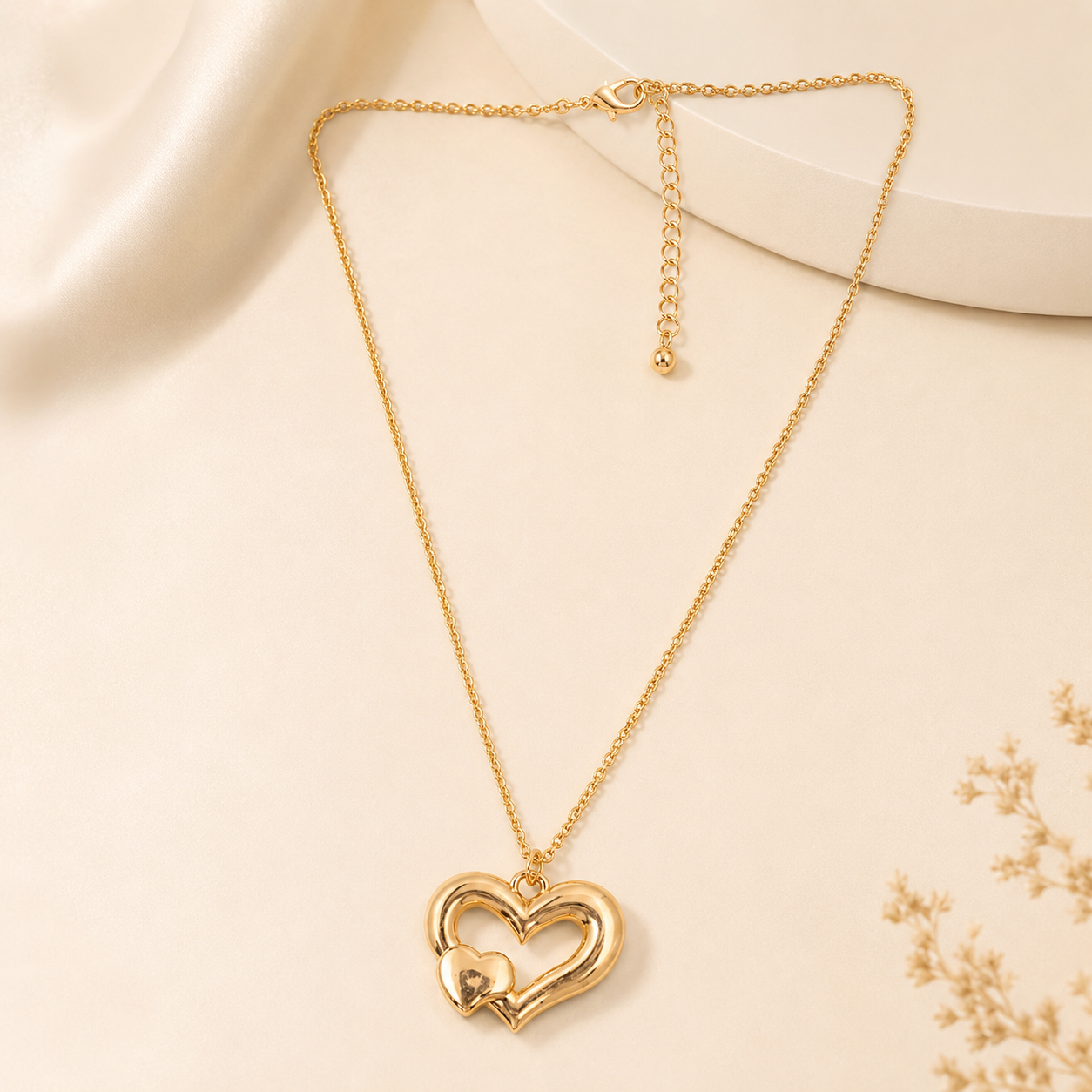 Gold Double Heart Pendant Necklace