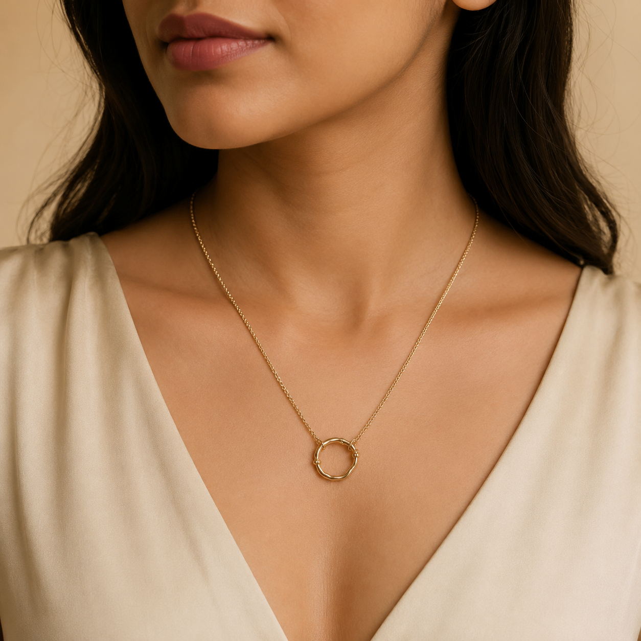 Gold Circular Ring Pendant Necklace