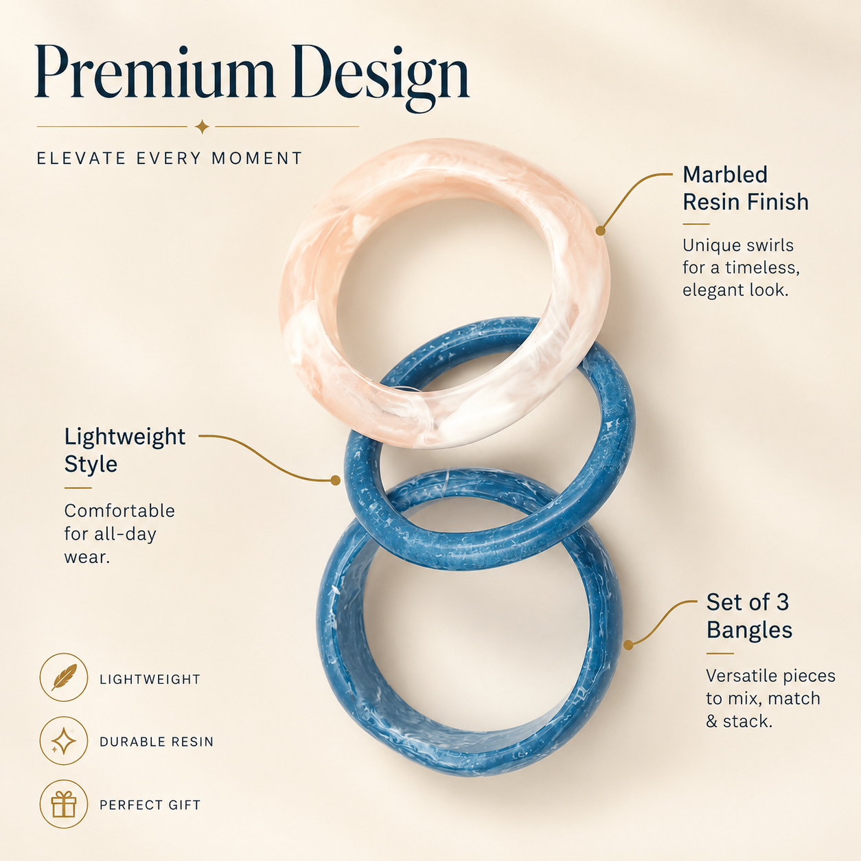 Blue Pink Marble Bangle Set