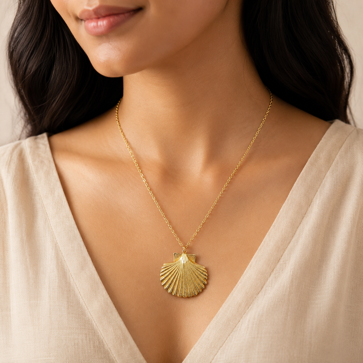 Gold Seashell Pendant Necklace