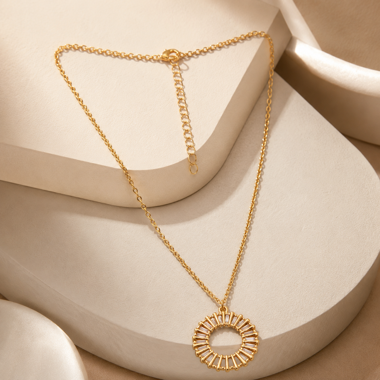 Gold Round Stone Pendant Necklace