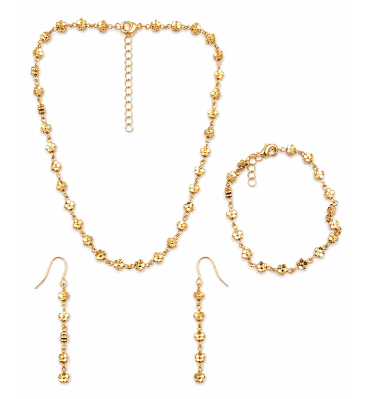 Gold Floral Jewellery Set with Necklace Bracelet and Earrings