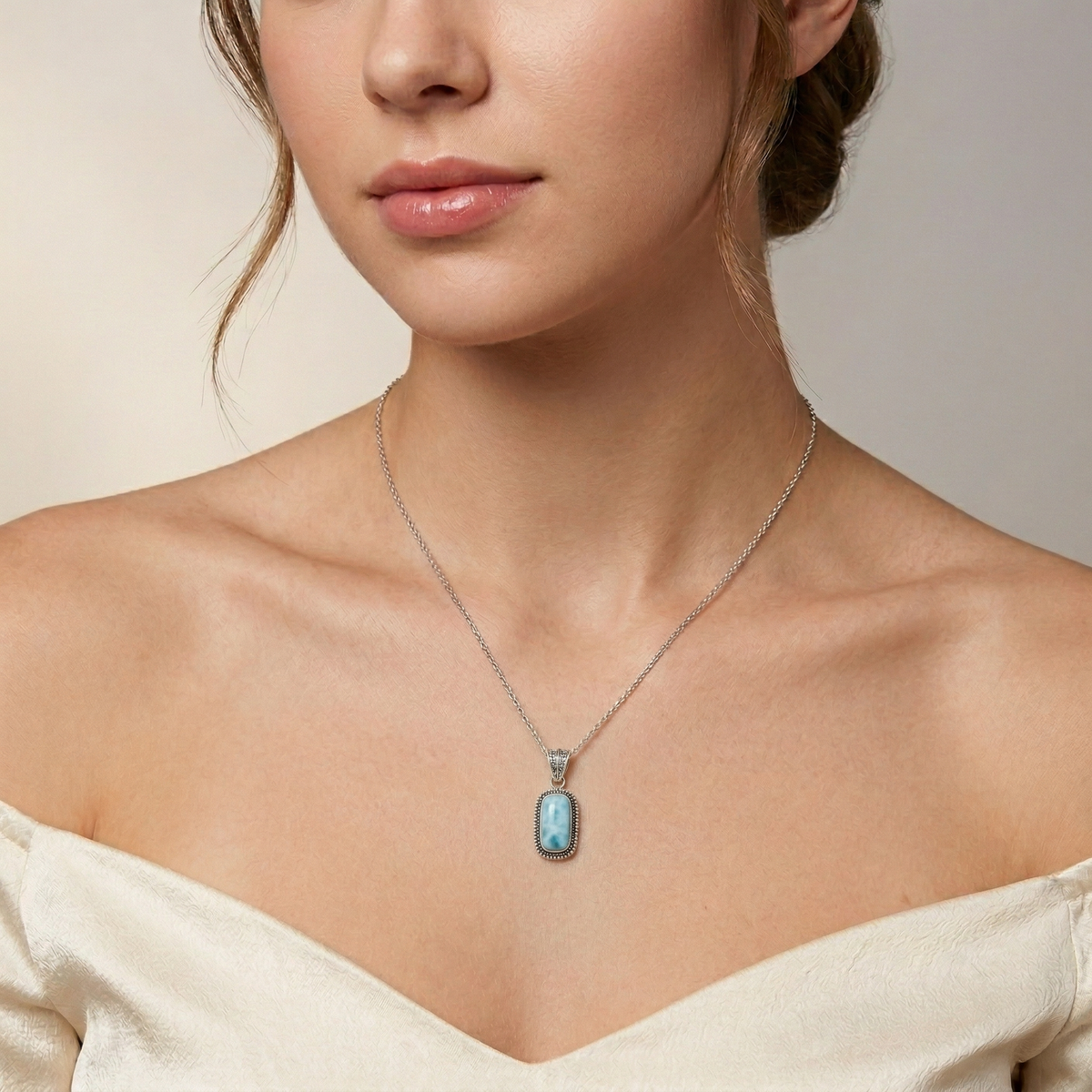 925 Sterling Silver Larimar Pendant with 18 Inch Chain |  Larimar Pendant Necklace | Elegant Handmade Jewelry Gift