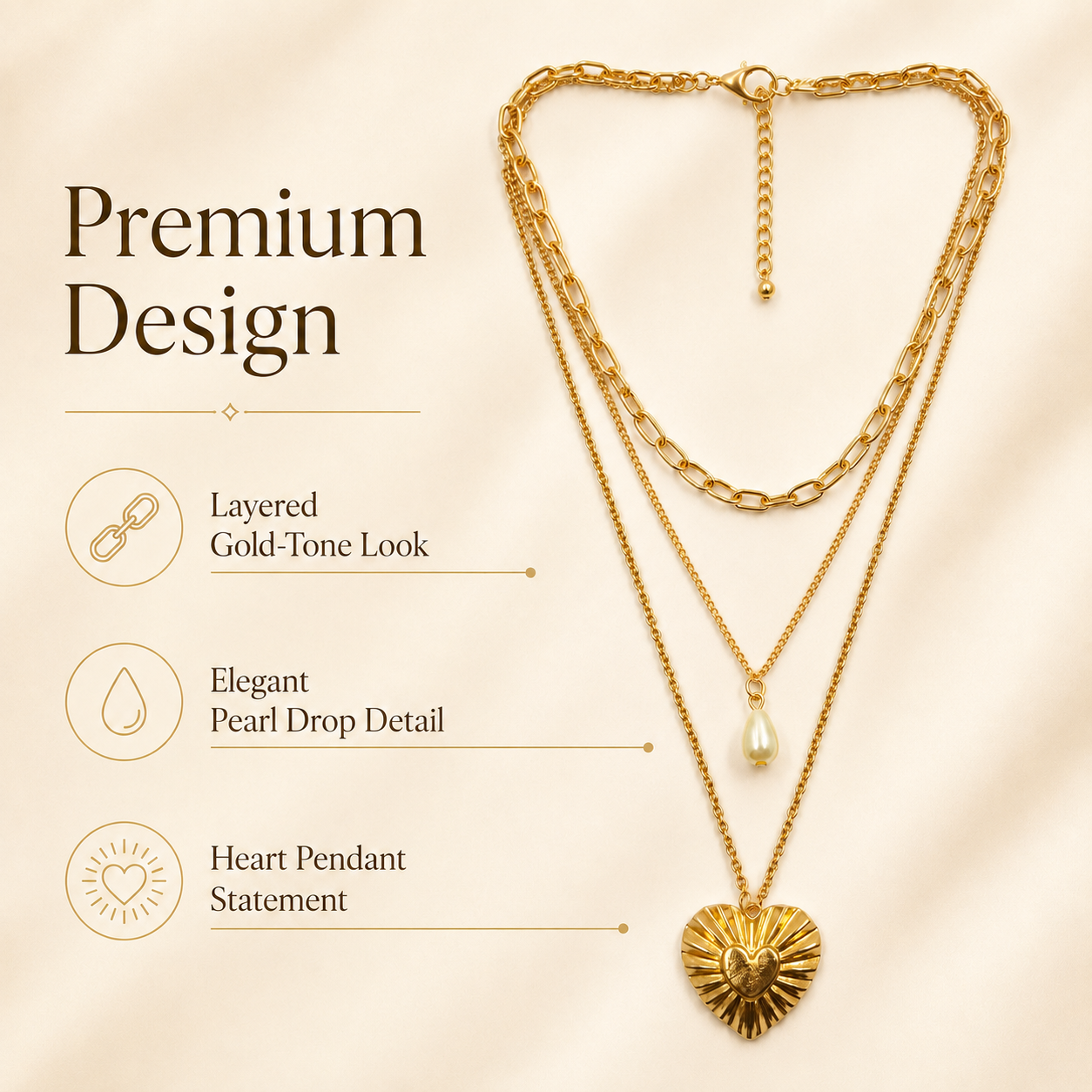 Gold Layered Heart Pendant Necklace