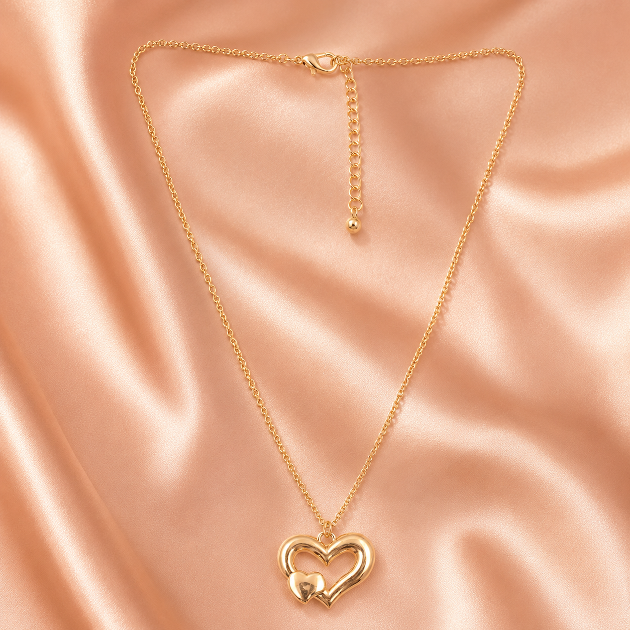 Gold Double Heart Pendant Necklace