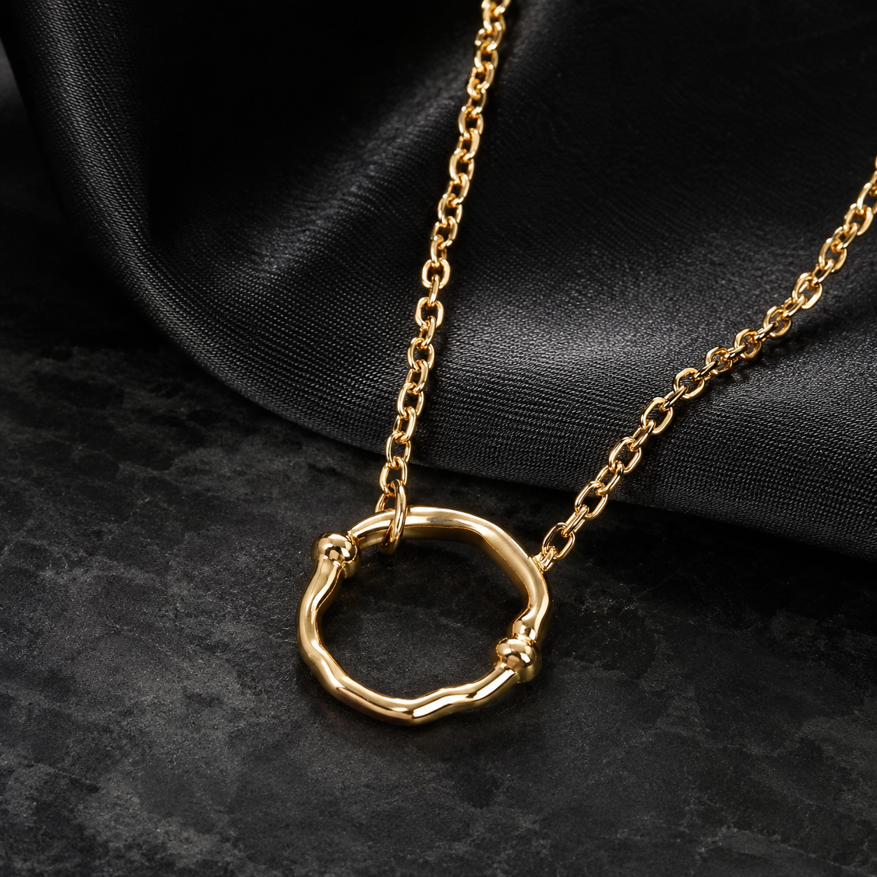 Gold Circular Ring Pendant Necklace