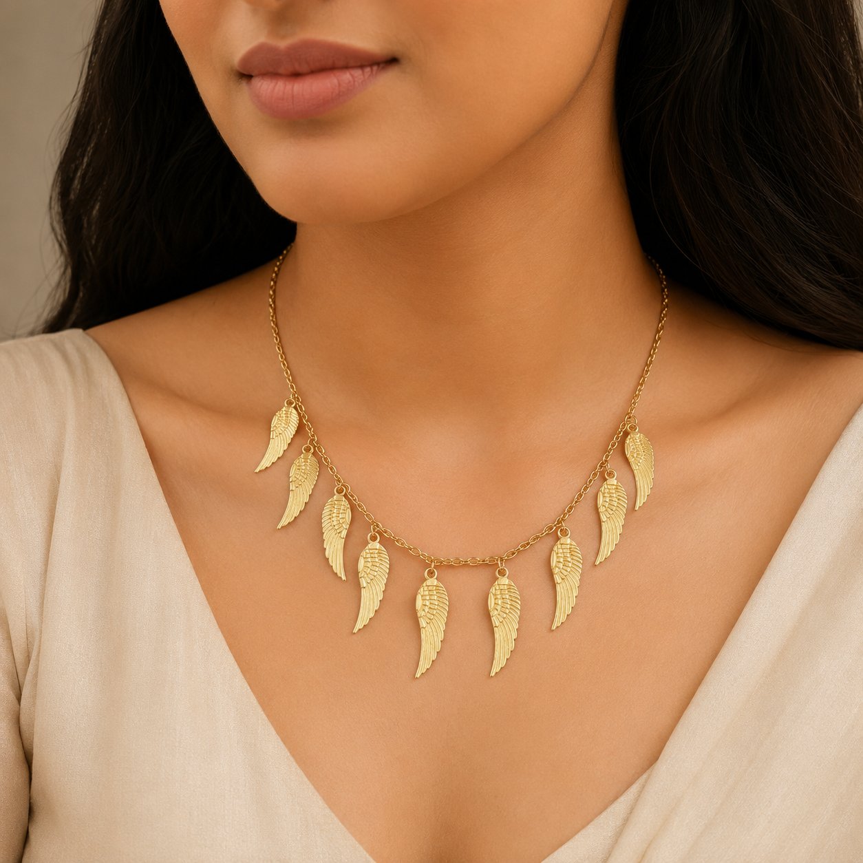 Gold Angel Wing Charm Necklace