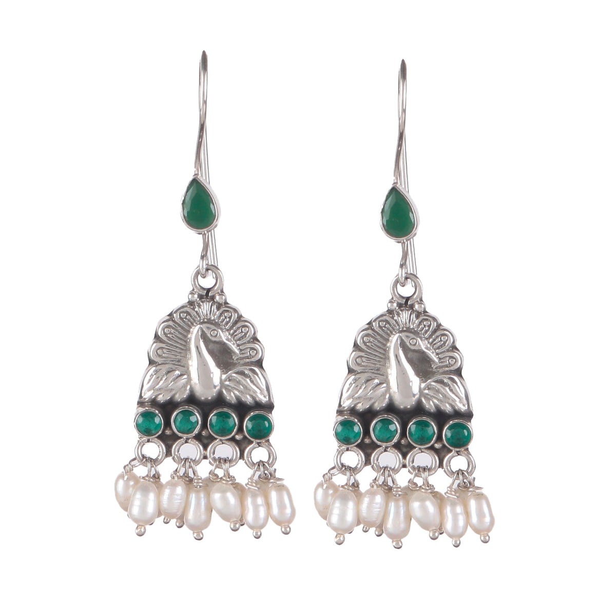 925 Sterling Silver Earrings with Emerald Stone | Handmade Minimalist Jewelry | Elegant Timeless Design | Size 6x2.5 cm | One Pair