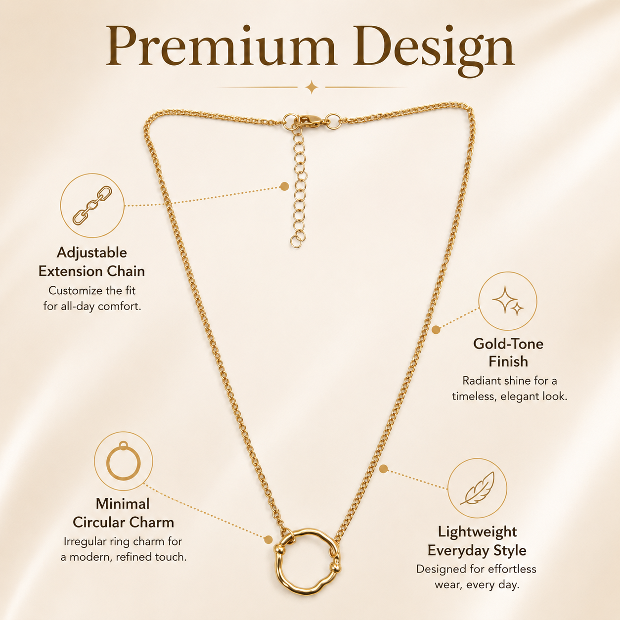 Gold Circular Ring Pendant Necklace