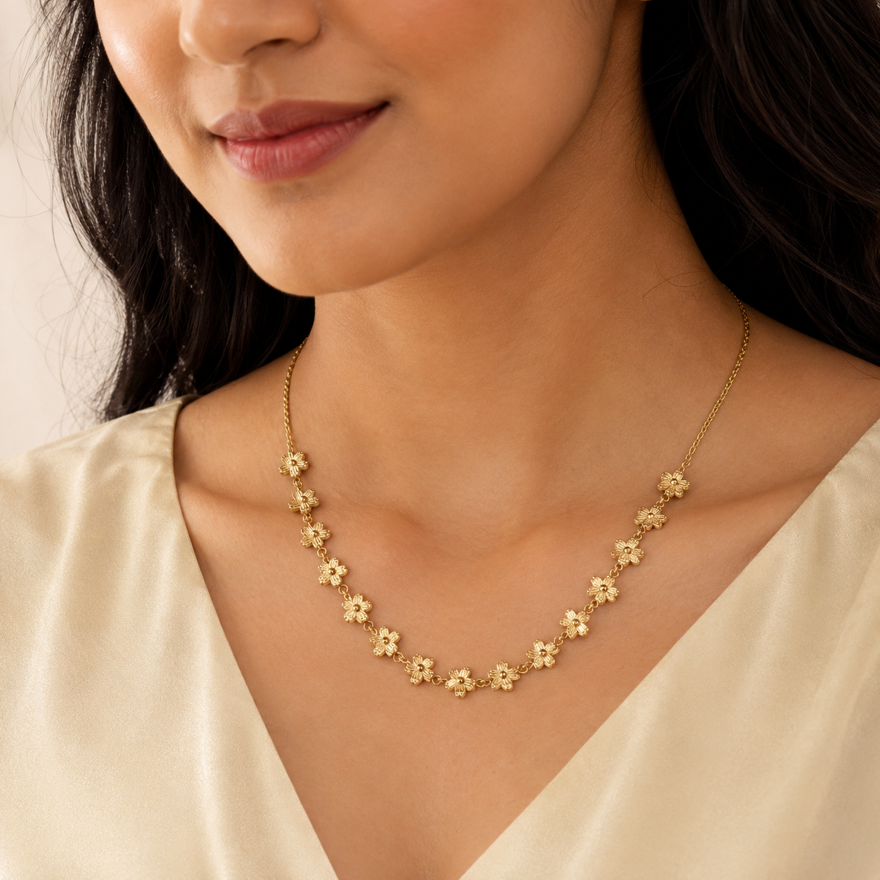 Gold Floral Chain Necklace