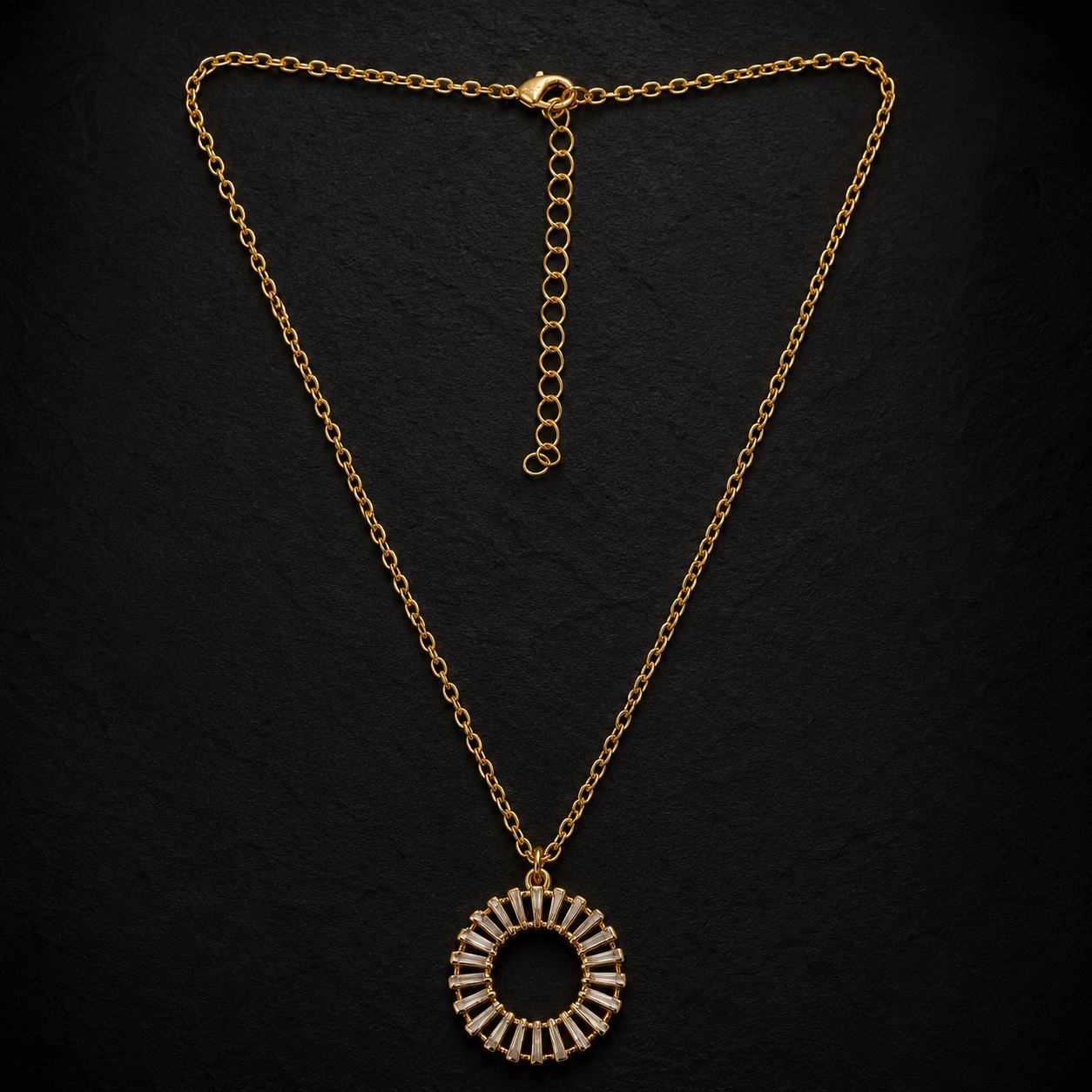 Gold Round Stone Pendant Necklace
