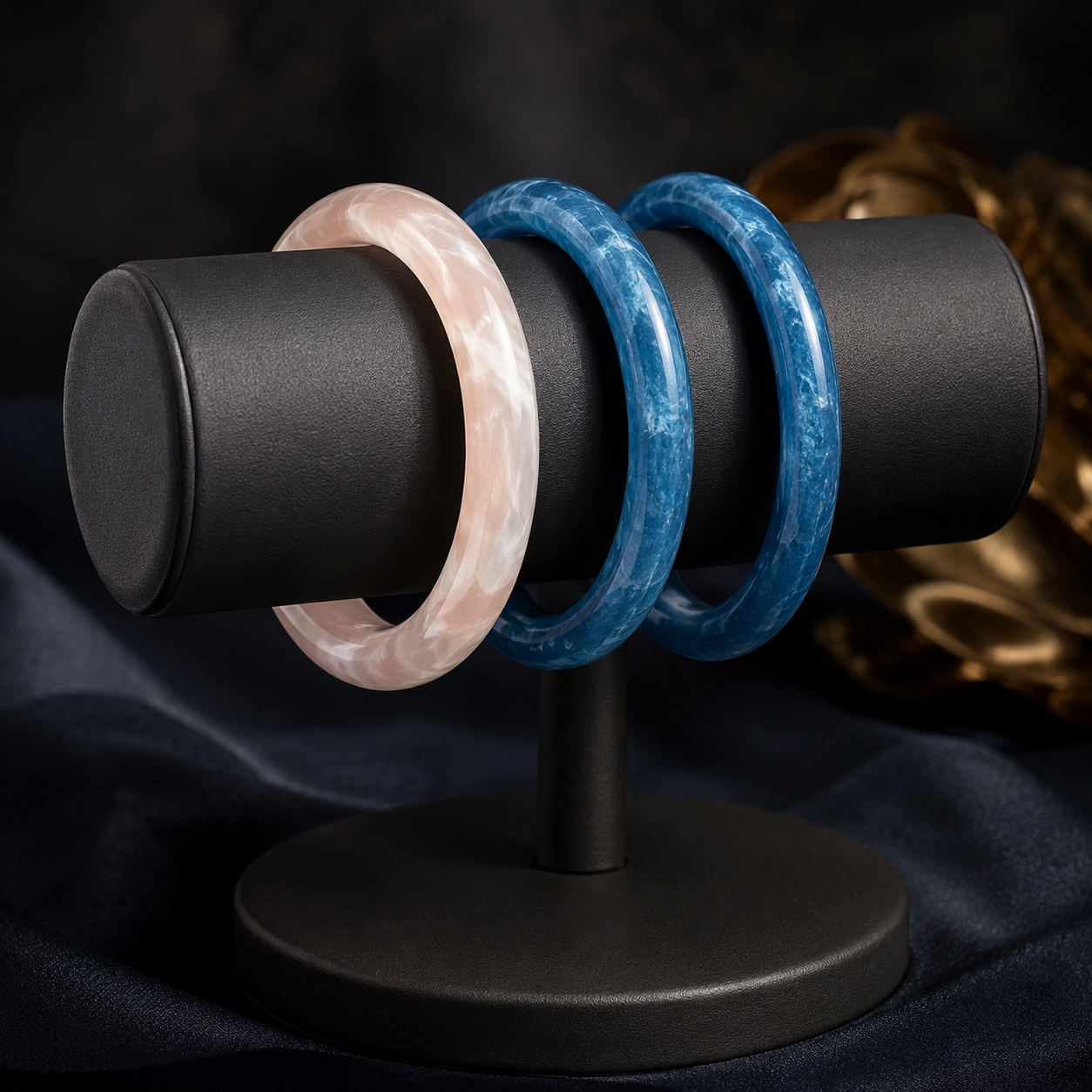 Blue Pink Marble Bangle Set