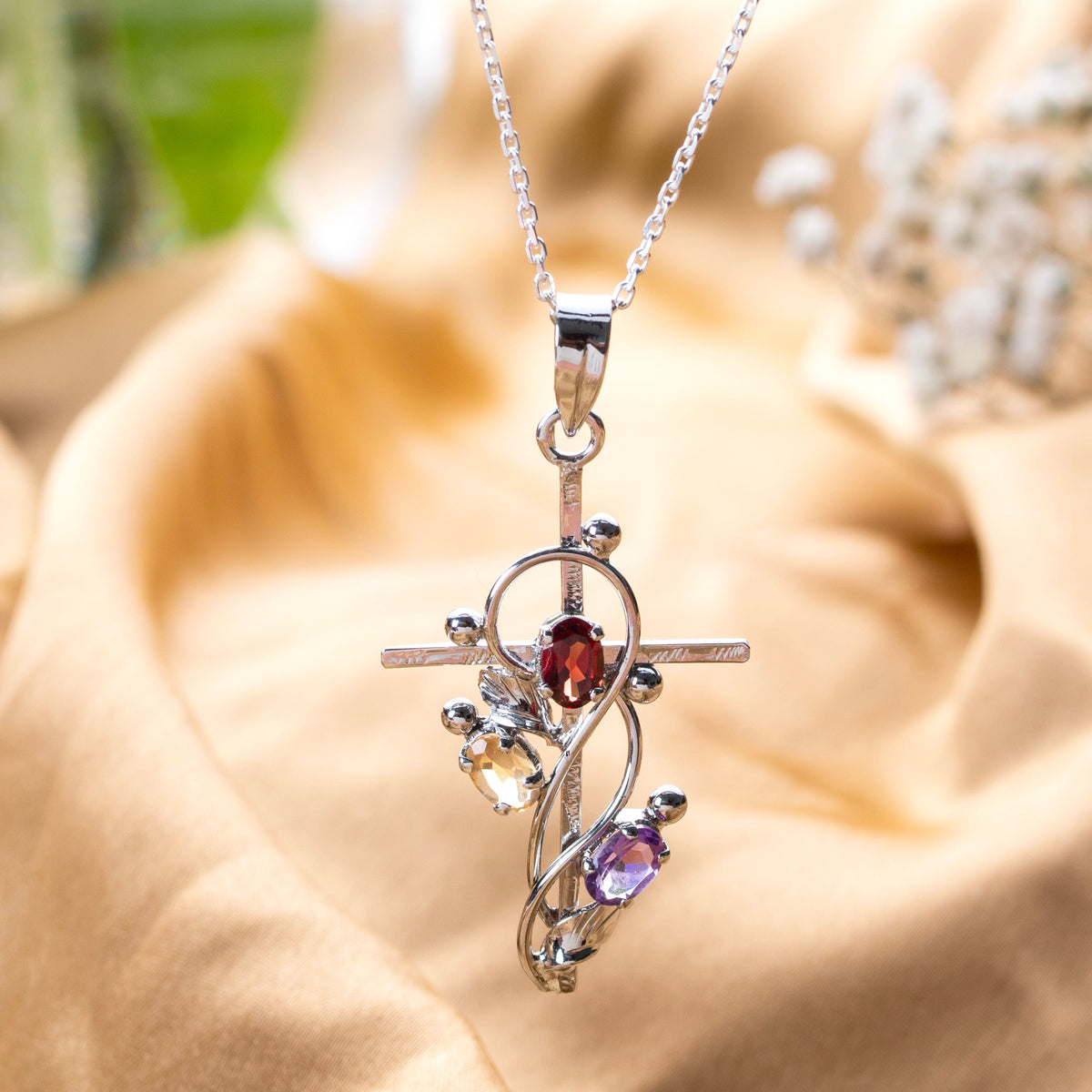 Fusionari 925 Sterling Silver Multistone Pendant for Women | Colorful Gemstone Pendant | Without Chain