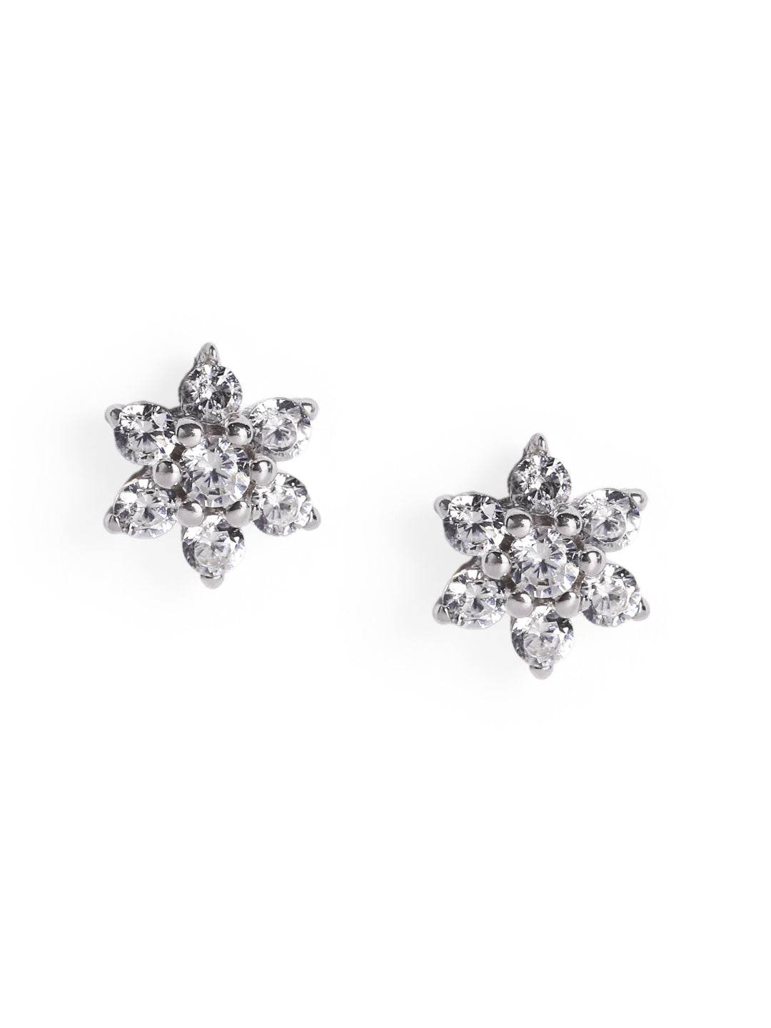 Snowflake Stud Earrings with Sparkling Crystals - Luxevogue