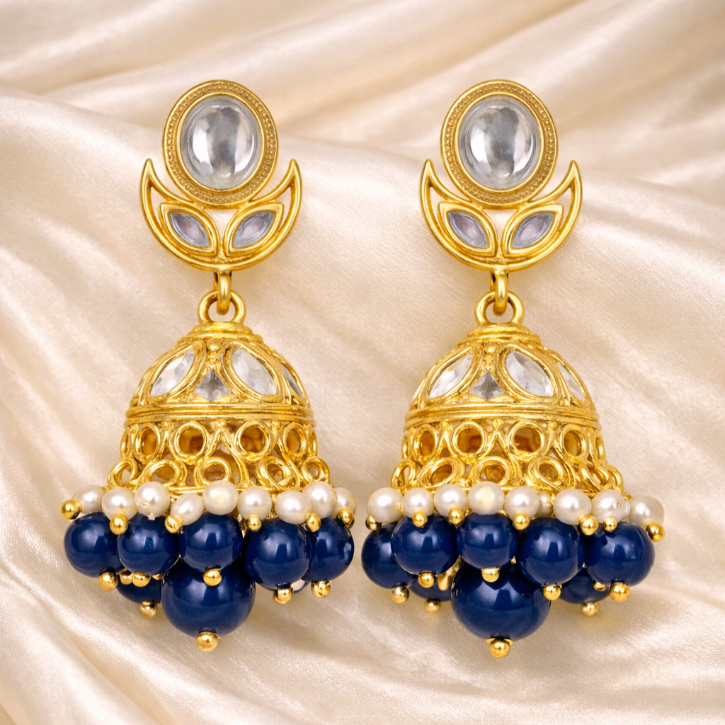 Gold Plated Kundan Jhumki Earrings