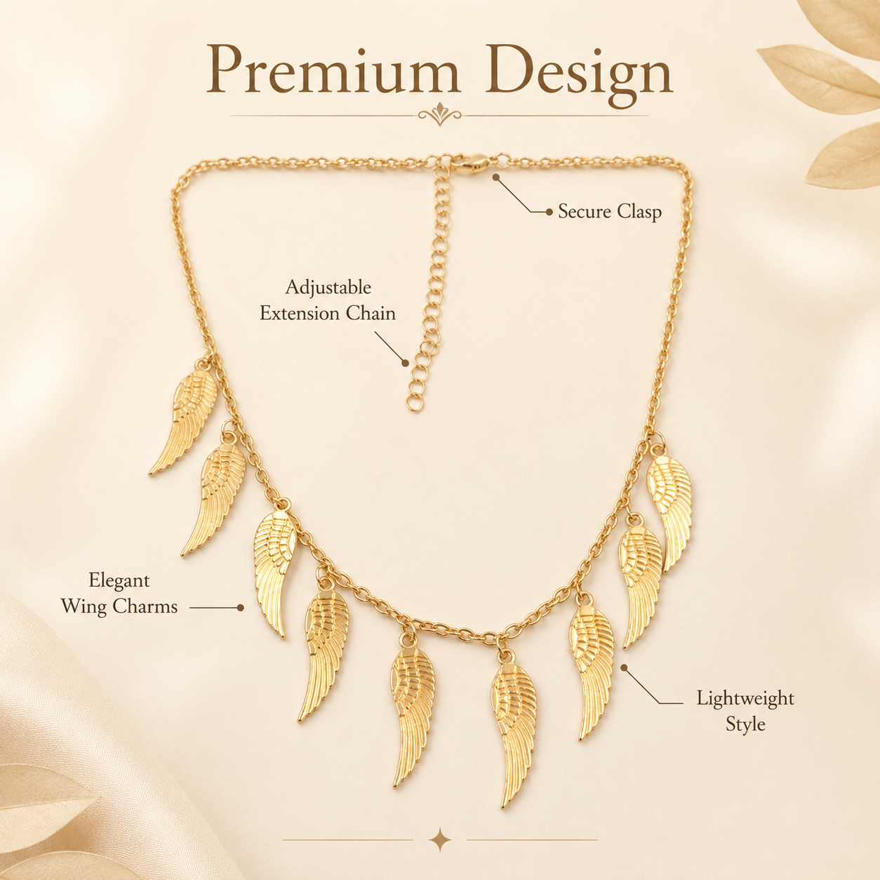 Gold Angel Wing Charm Necklace