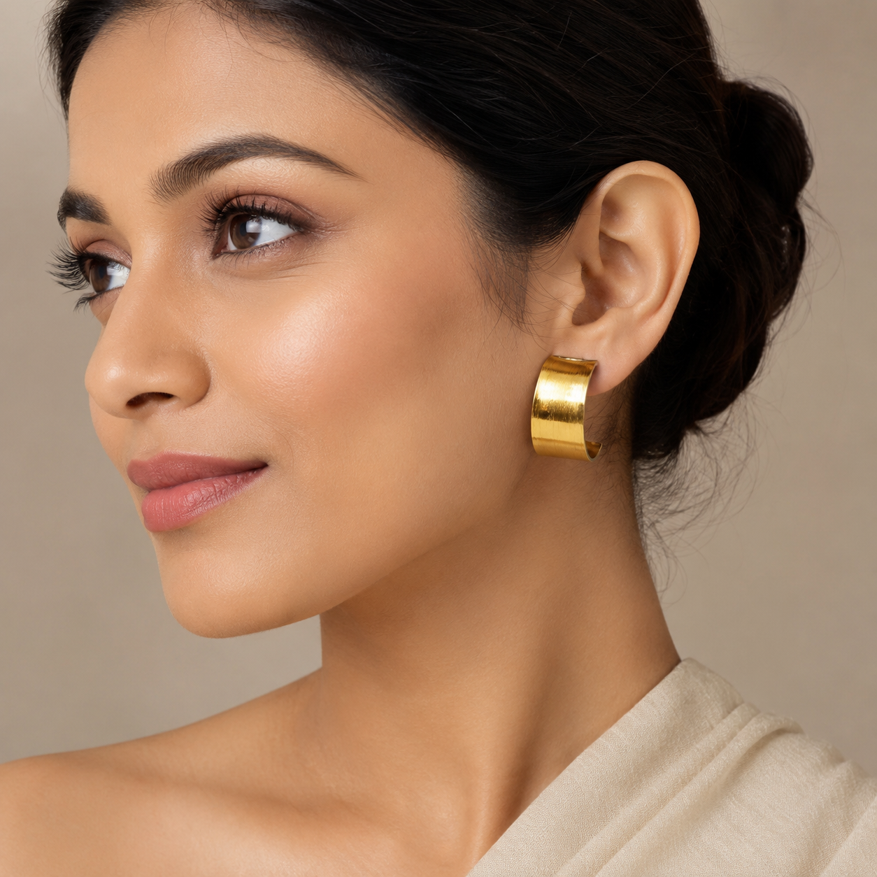 Gold Brushed Wide Hoop Earrings