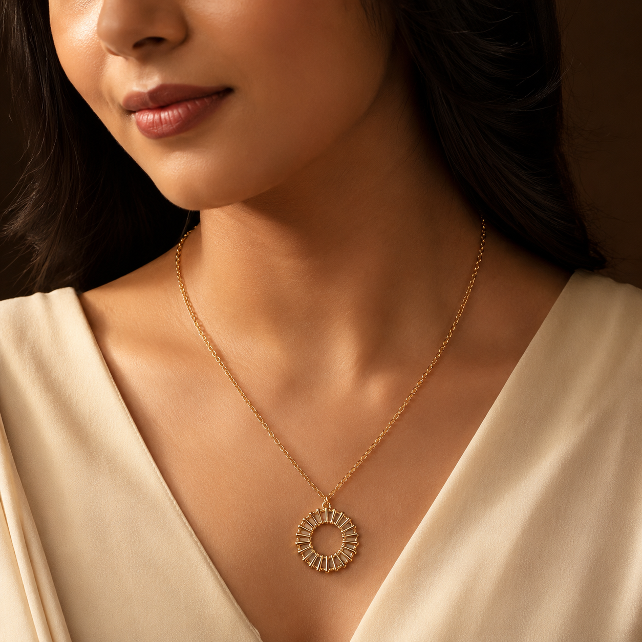 Gold Round Stone Pendant Necklace
