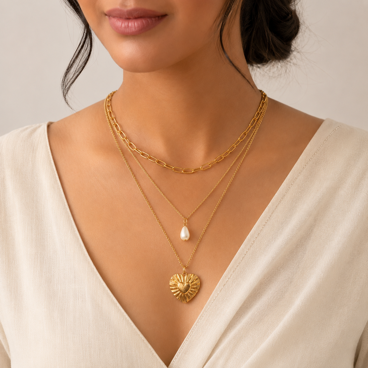 Gold Layered Heart Pendant Necklace