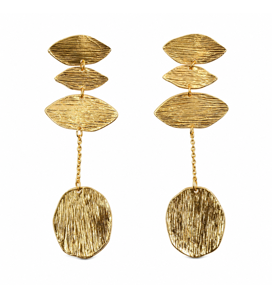 Gold Textured Leaf Chain Drop Earrings