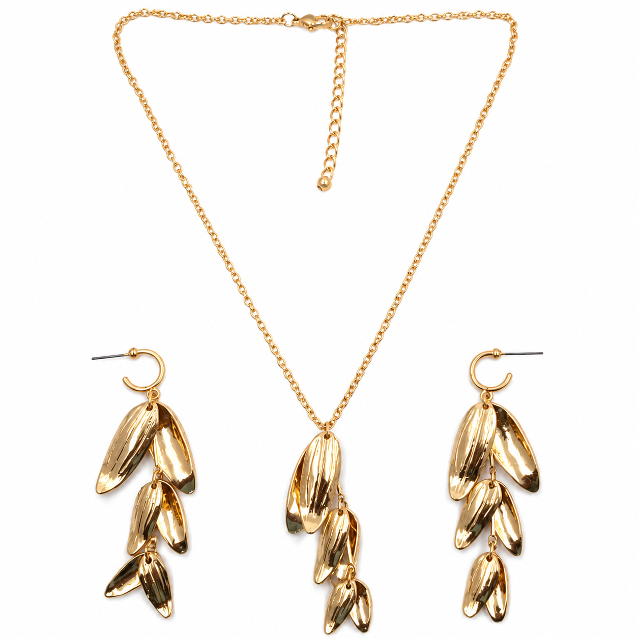 Gold Leaf Drop Jewellery Set with Necklace and Earrings